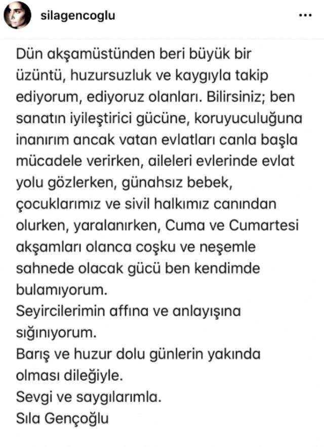 Ünlü şarkıcı Sıla, Barış Pınarı Harekatı sebebiyle konserlerini iptal etti