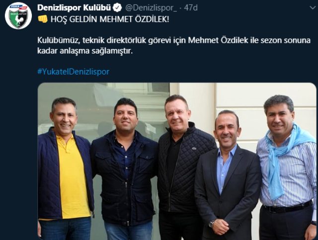 Denizlispor'un yeni Teknik Direktörü Mehmet Özdilek oldu