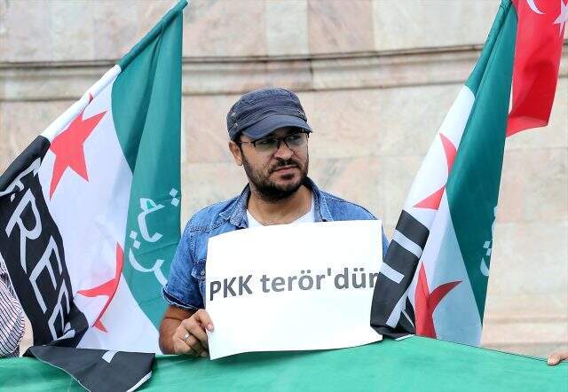 Suriyeliler, Barış Pınarı Harekatı'na destek için toplanıp slogan attı