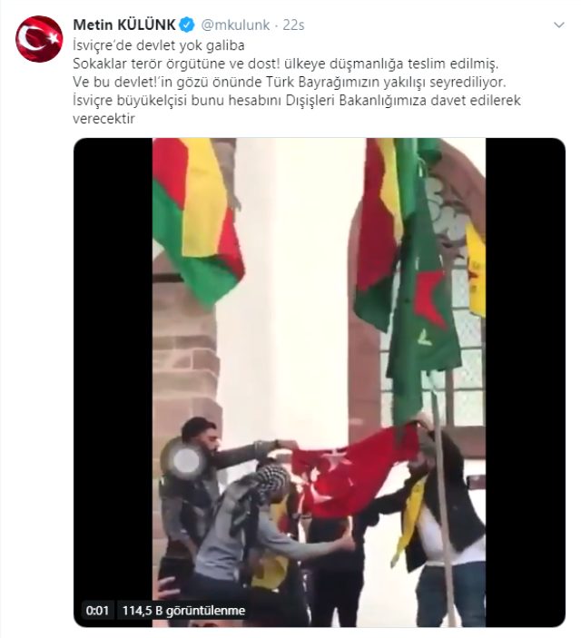 İsviçre'de terör örgütü PKK/YPG sempatizanları Türk bayrağı yaktı