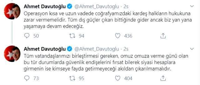 Ahmet Davutoğlu'ndan Barış Pınarı Çıkışı: Siyasi hesaplara girmenin kimseye faydası yok Ahmet Davutoğlu'ndan Barış Pınarı Harekatı çıkışı: Siyasi hesaplara girmenin kimseye faydası yok