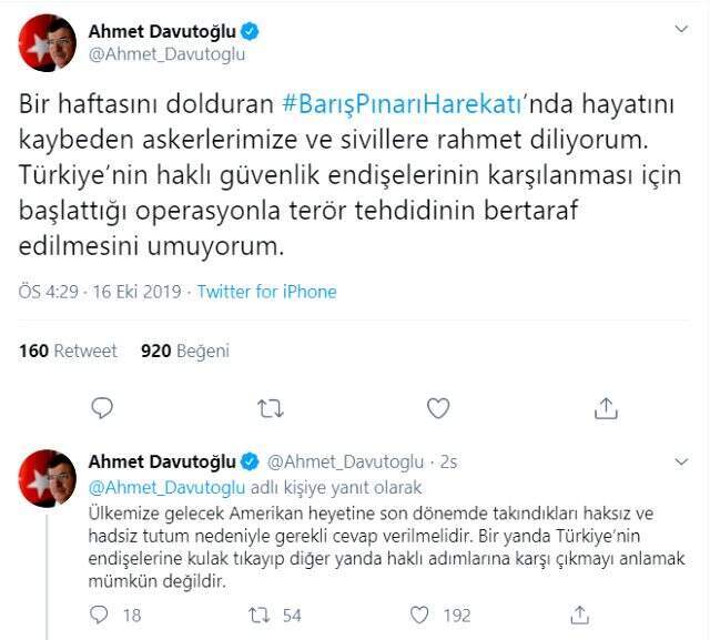 Ahmet Davutoğlu'ndan Barış Pınarı Çıkışı: Siyasi hesaplara girmenin kimseye faydası yok Ahmet Davutoğlu'ndan Barış Pınarı Harekatı çıkışı: Siyasi hesaplara girmenin kimseye faydası yok
