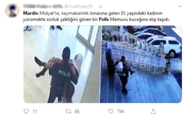 Mardin'de polis, yürümekte zorlanan 85 yaşındaki kadını kucağında taşıdı Mardin'de bir polis, yürümekte zorlanan 85 yaşındaki kadını kucağında taşıdı