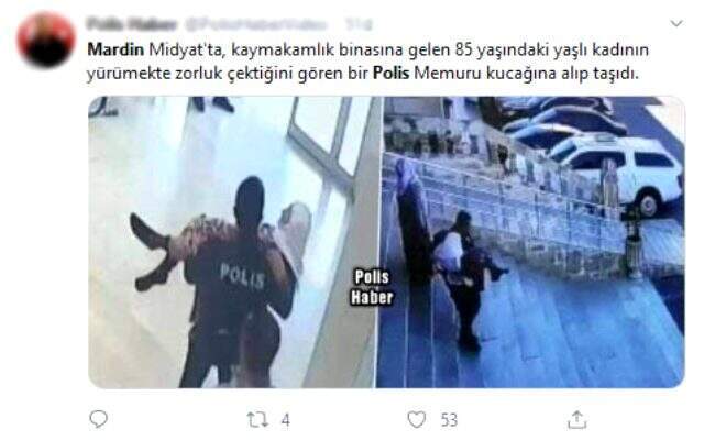 Mardin'de polis, yürümekte zorlanan 85 yaşındaki kadını kucağında taşıdı Mardin'de bir polis, yürümekte zorlanan 85 yaşındaki kadını kucağında taşıdı