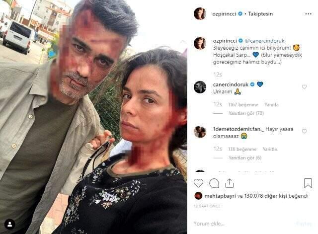 Özge Özpirinçci'den senaryo gereği ölen rol arkadaşı Caner Cindoruk'a kanlı veda