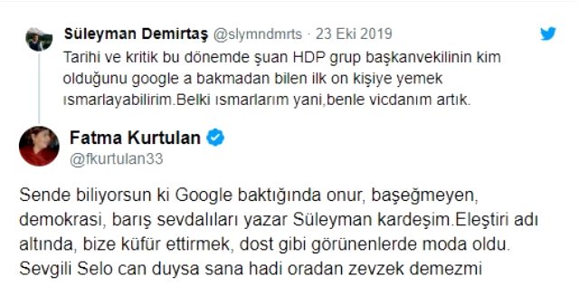 Selahattin Demirtaş'ın kardeşi ile HDP Grup Başkanvekili Fatma Kurtulan <a class='keyword-sd' href='/twitter/' title='Twitter'>Twitter</a>'da birbirine girdi