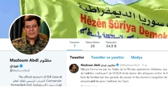 Twitter'dan büyük skandal! Teröristbaşı Mazlum Kobani'nin hesabını onayladılar