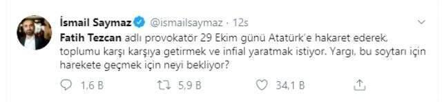 Atatürk'e hakaretler yağdıran Yazar Fatih Tezcan'a AK Parti ve İYİ Parti'den büyük tepki: Soruşturma açılsın