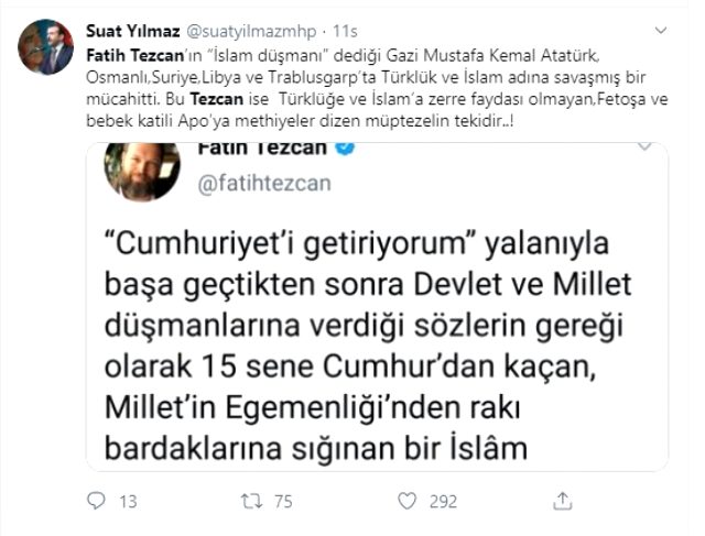 Atatürk'e hakaretler yağdıran Yazar Fatih Tezcan'a AK Parti ve İYİ Parti'den büyük tepki: Soruşturma açılsın