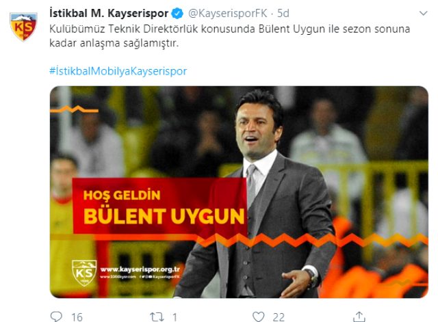 Kayserispor, Bülent Uygun'u resmen açıkladı!