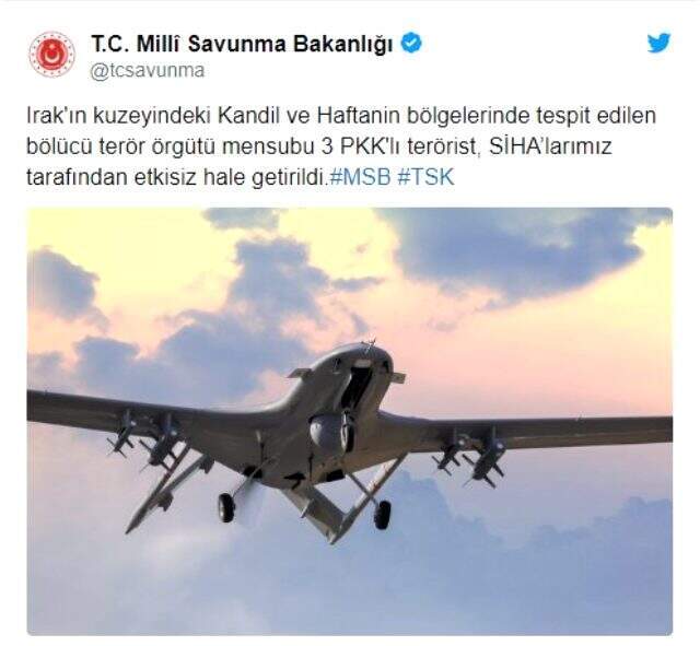 3 PKK'lı terörist SİHA'larımız tarafından etkisiz hale getirildi 3 PKK'lı terörist SİHA'larımız tarafından etkisiz hale getirildi