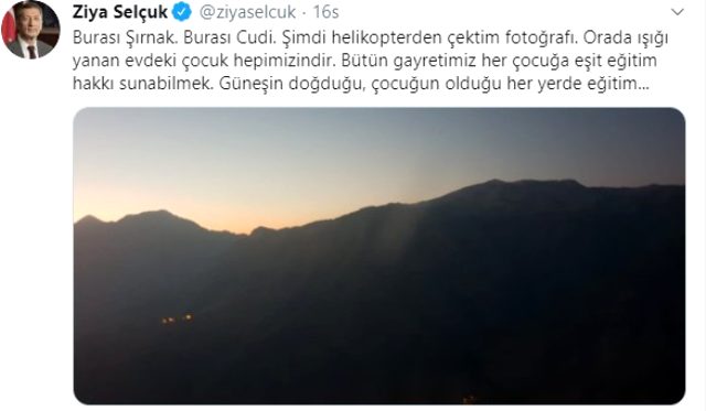 Bakan Selçuk'un helikopterden çektiği Şırnak fotoğrafına düştüğü not mest etti