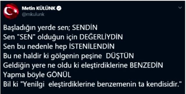 Cumhurbaşkanı Erdoğan'ın yakınındaki isim Metin Külünk'ten ilginç paylaşım: Geldiğin yere ne oldu ki eleştirdiklerine benzedin