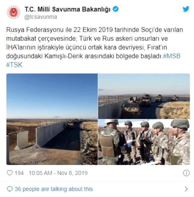 Soçi mutabakatı kapsamında Rusya ile üçüncü ortak devriye başladı