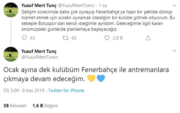 Yusuf Mert Tunç, Fenerbahçe'ye geri döndü!