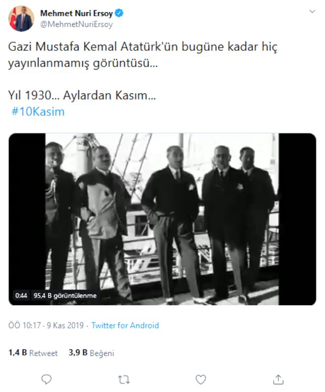 Kültür Bakanı Ersoy, Atatürk'ün daha önce yayınlanmayan 43 saniyelik görüntüsünü yayınladı