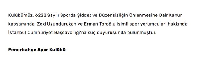 Fenerbahçe'den Erman Toroğlu ve Zeki Uzundurukan hakkında suç duyurusu!