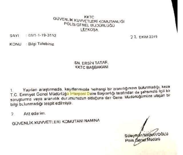 KKTC Başbakanı Ersin Tatar, Interpol'e 'Aranıyor muyum' diye sor KKTC Başbakanı Ersin Tatar şüpheye düştü, Interpol'e sordu: Aranıyor muyum?