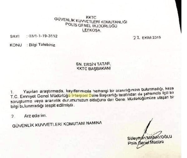 KKTC Başbakanı Ersin Tatar, Interpol'e sordu: Aranıyor muyum?