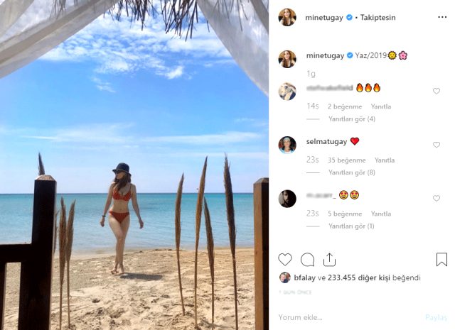 41 yaşındaki oyuncu Mine Tugay, kırmızı bikinili paylaşımıyla hayran bıraktı