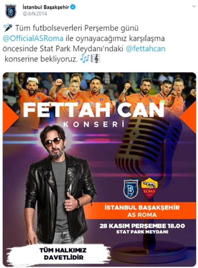 Başakşehir açıkladı! Roma maçı öncesi konser...