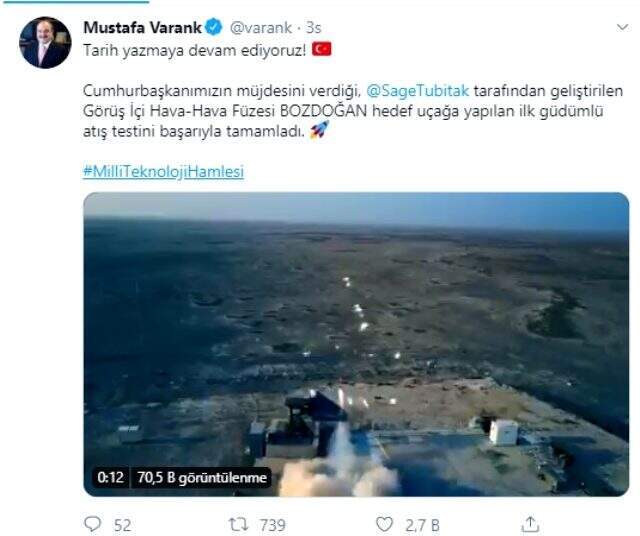 Cumhurbaşkanı Erdoğan'ın müjdelediği hava füzesi Bozdoğan'ın ilk atışı gerçekleştirildi Cumhurbaşkanı Erdoğan'ın müjdelediği hava füzesi Bozdoğan'ın ilk atışı gerçekleştirildi