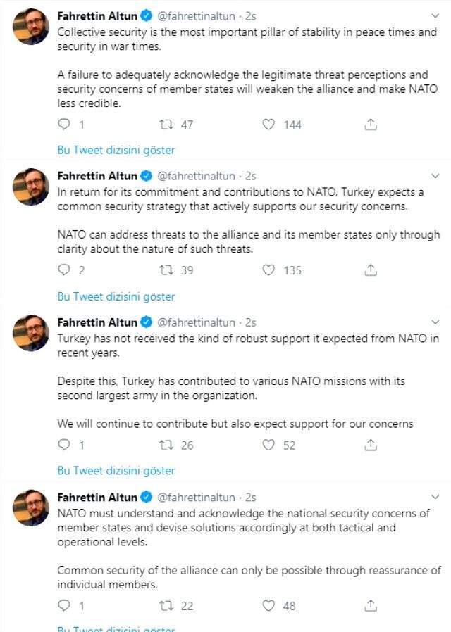 Kritik zirvesi öncesi Altun'dan NATO'ya çağrı: Endişelerimize yönelik destek beklemekteyiz Kriz sonrası Altun'dan NATO'ya çağrı: Endişelerimize yönelik destek beklemekteyiz