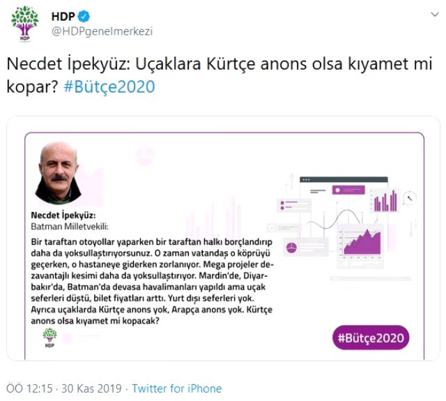 HDP'li vekilden çağrı: Uçaklarda Kürtçe anons yapılsın