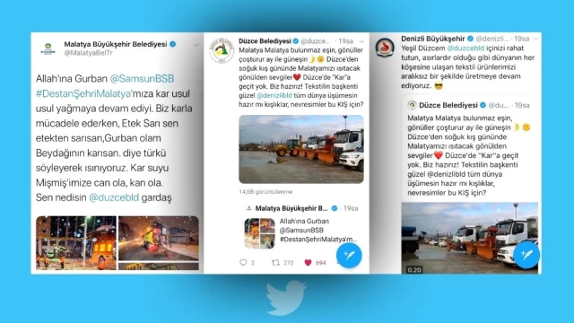 Düzce Belediyesi'nin Twitter paylaşımına Denizli ve Malatya Büyükşehir Belediyelerinden cevap