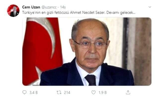 Cem Uzan'ın 'En gizli FETÖ'cü Ahmet Necdet Sezer' paylaşımı sosyal medyada olay oldu