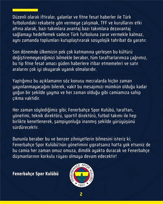Fenerbahçe'den açıklama: 