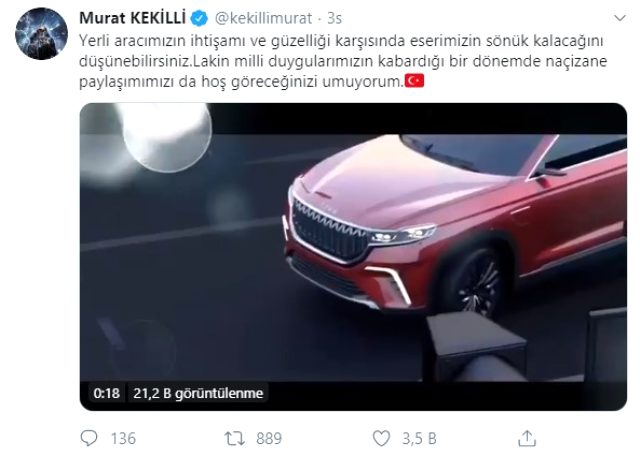 Murat Kekilli, yerli otomobile yazdığı şarkıyı sosyal medya hesabından paylaştı