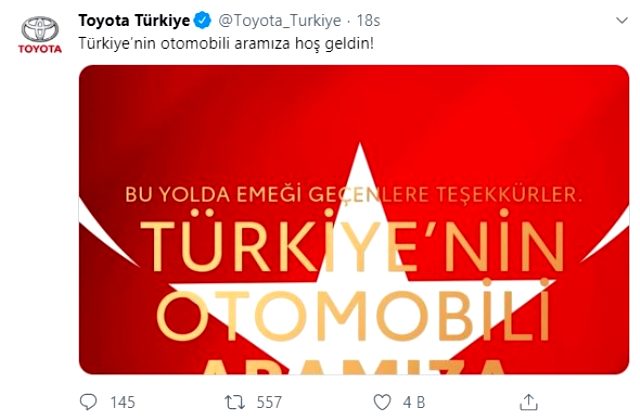Toyota Türkiye, yerli otomobil paylaşımıyla gönülleri fethetti