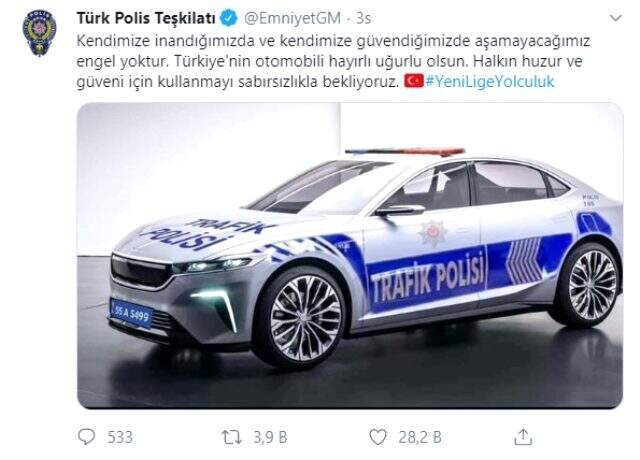 Yerli otomobile Emniyet'te kayıtsız kalmadı: Kulanmayı sabırsızlıkla bekliyoruz Emniyet'ten dikkat çeken yerli otomobil paylaşımı: Kullanmayı sabırsızlıkla bekliyoruz
