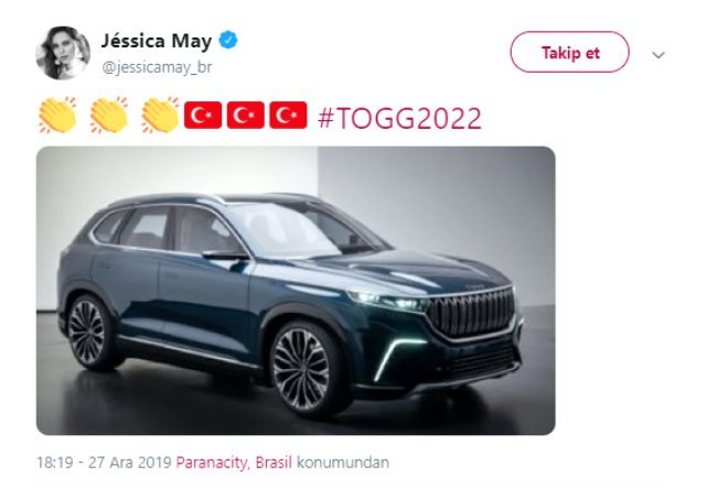 Brezilyalı oyuncu Jessica May, yerli otomobili çok beğendi! Türk bayrağıyla paylaştı