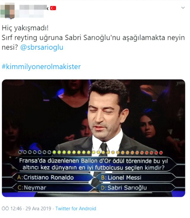 Kim Milyoner Olmak İster'e Sabri Sarıoğlu tepkisi!