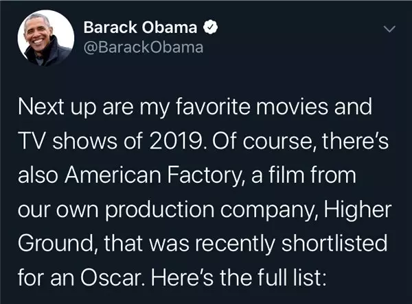 Barack Obama 2019'da Favori Film ve Dizilerini Açıkladı