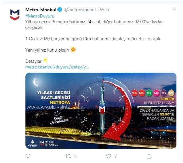 İstanbul'da yeni yılın ilk günü ulaşım ücretsiz olacak