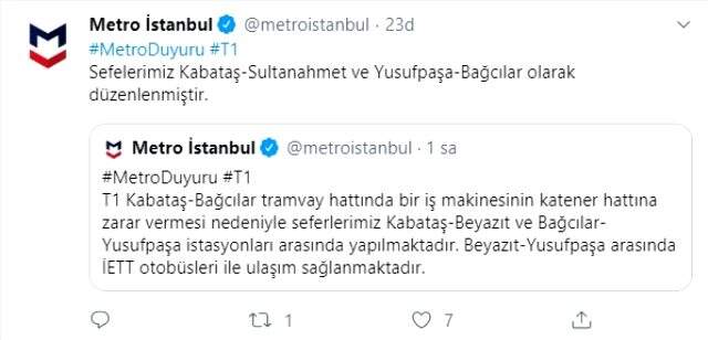 Kabataş-Bağcılar tramvay hattının ketener teli zarar gördü, seferler aksadı Kabataş-Bağcılar tramvay hattında seferler normale döndü