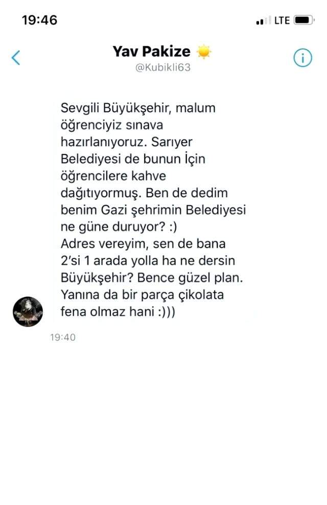 YKS'ye hazırlanan genç kızın sıcak çikolata talebine belediye hediyeyle cevap verdi YKS'ye hazırlanan genç kızın sıcak çikolata talebine belediye hediyeyle cevap verdi