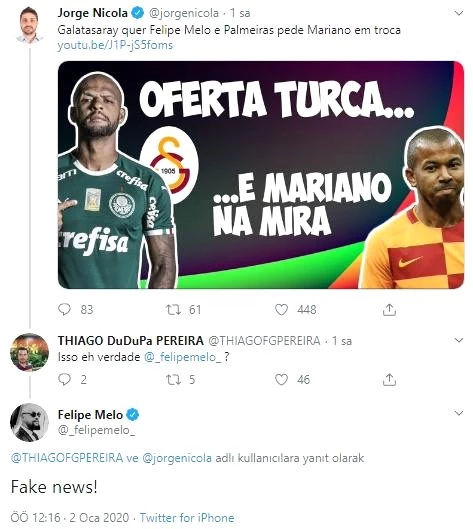 Felipe Melo, Galatasaray'a transfer olacağı iddialarını yalanladı