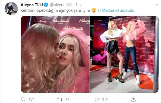 Aleyna Tilki, kendi balmumu heykelini dudağından öptü Aleyna Tilki, kendi balmumu heykelini dudağından öptü