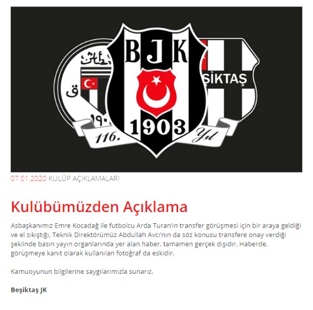 Beşiktaş'tan son dakika Arda Turan açıklaması!