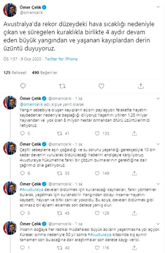 AK Parti Sözcüsü Ömer Çelik'ten Avustralya'ya çağrı: Develeri öldürmeyin AK Parti Sözcüsü Ömer Çelik'ten Avustralya'ya çağrı: Develeri öldürmeyin