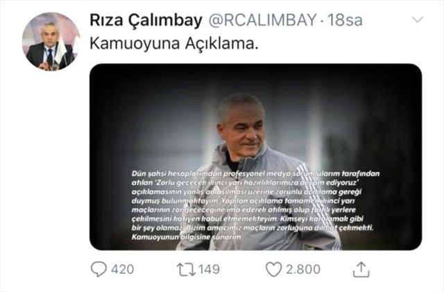 Rıza Çalımbay'dan 