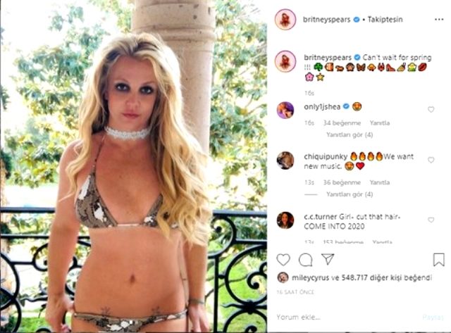 Amerikalı şarkıcı Britney Spears bikinili pozlarıyla dikkat çekti
