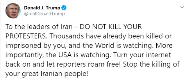 ABD Başkanı Trump'tan İran'a uyarı: Dünya izliyor, protestocuları öldürmeyin