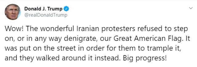 Trump'tan yeni İran paylaşımı: Protestocular ABD bayrağını aşağılamayı reddetti