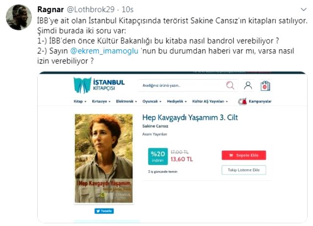 İBB'ye bağlı İstanbul Kitapçısı'nda terörist elebaşı Sakine Cansız'ın kitabının satılması tepki çekti