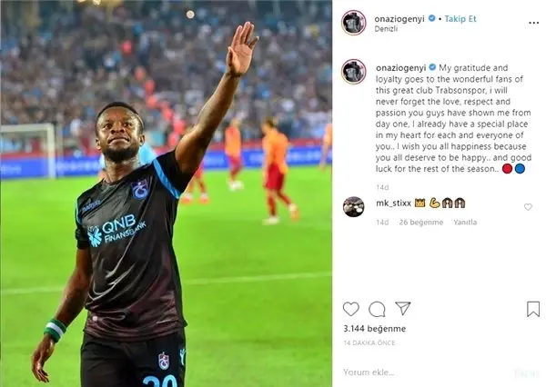 Trabzonspor, Ogenyi Onazi'nin sözleşmesini feshetti